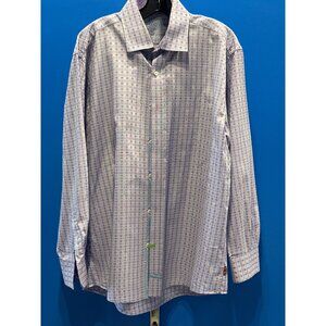 Mens Purple Plaid Long-Sleeve Dress Shirt 17 34/35 With Contrasting Cuffs